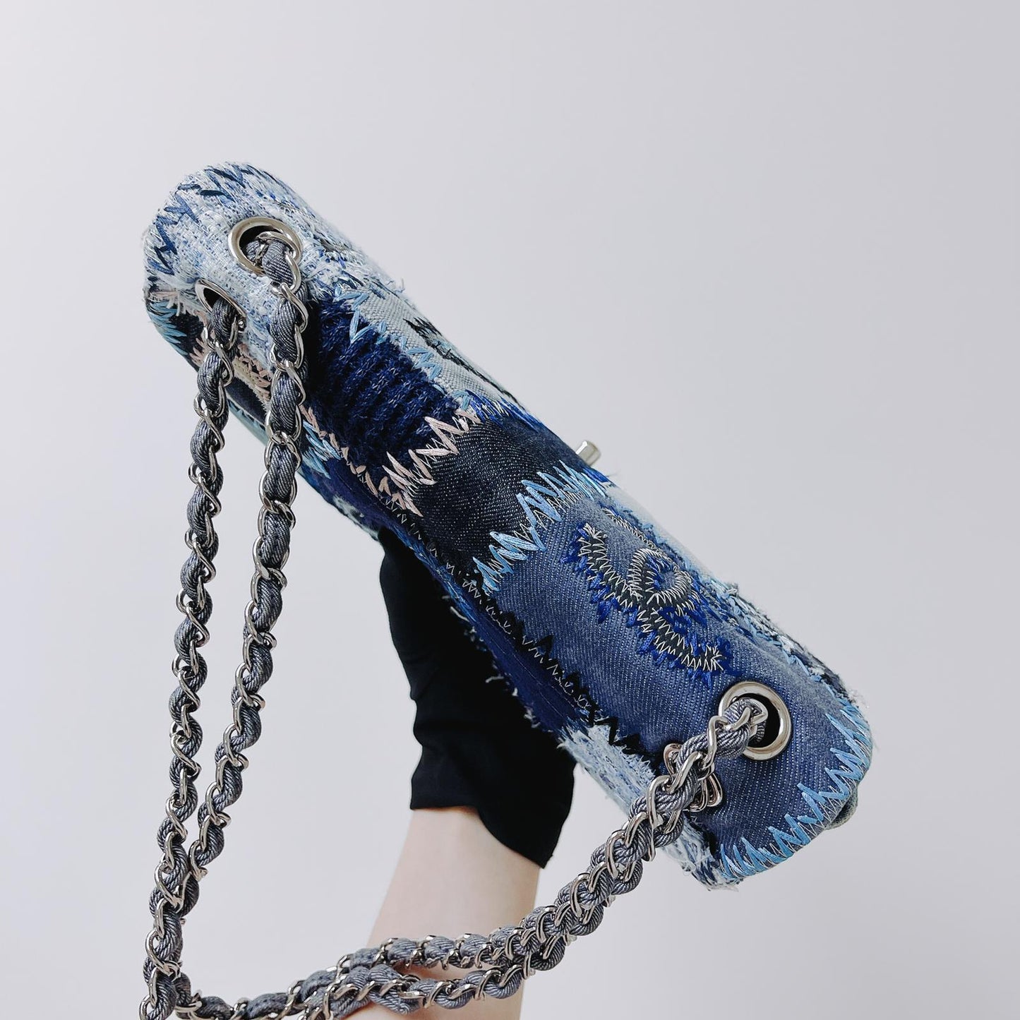 Denim Patchwork Medium Flap Blue