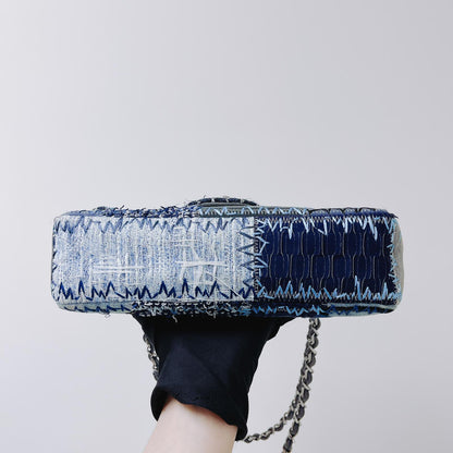 Denim Patchwork Medium Flap Blue