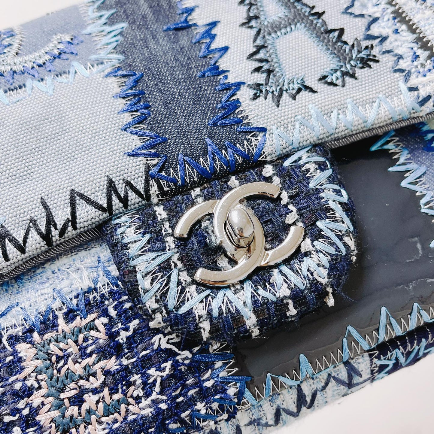 Denim Patchwork Medium Flap Blue