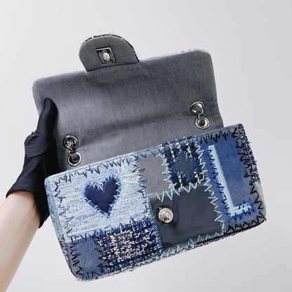 Denim Patchwork Medium Flap Blue