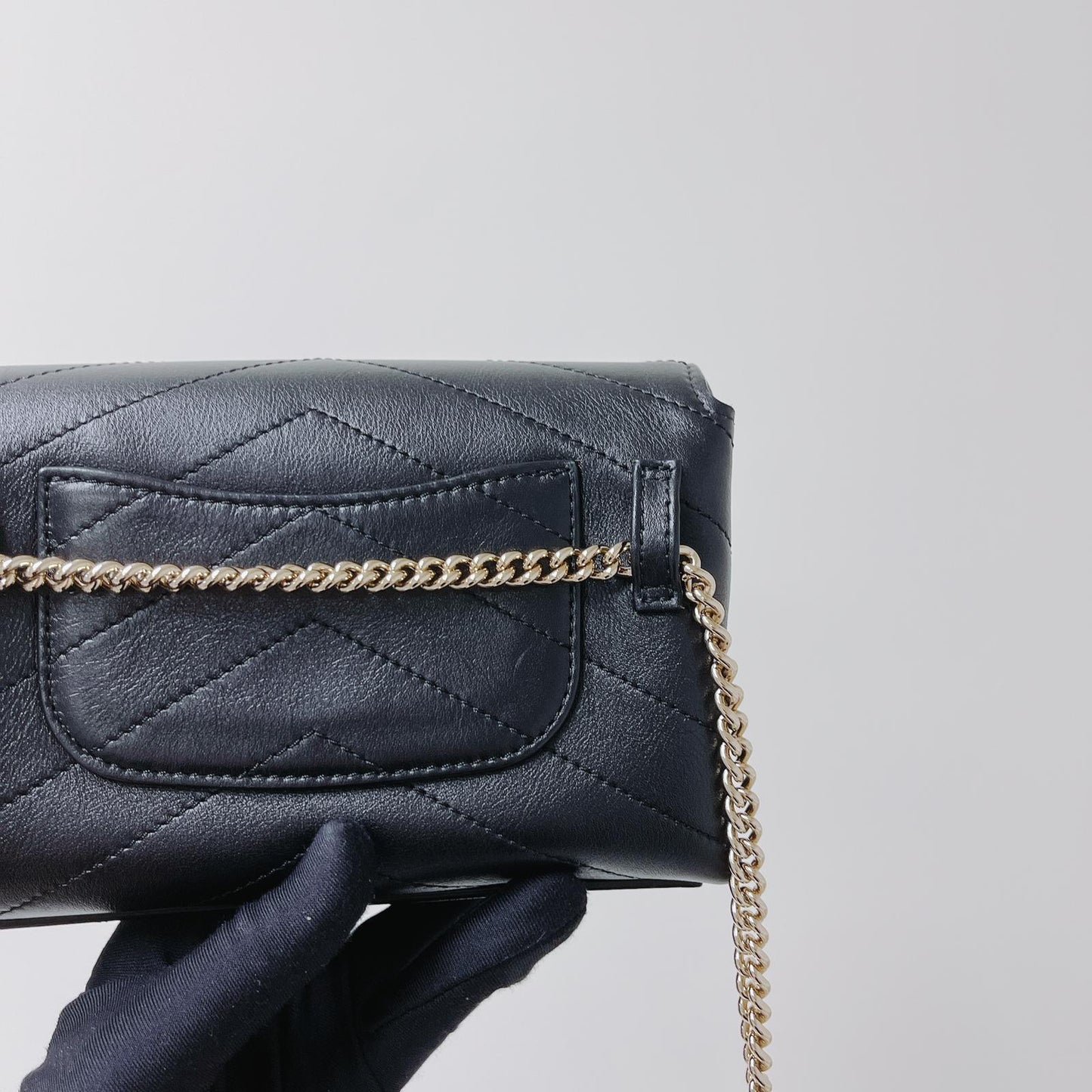 Calfskin Chevron Stitched Coco Belt Bag Black with LGHW