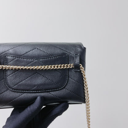 Calfskin Chevron Stitched Coco Belt Bag Black with LGHW