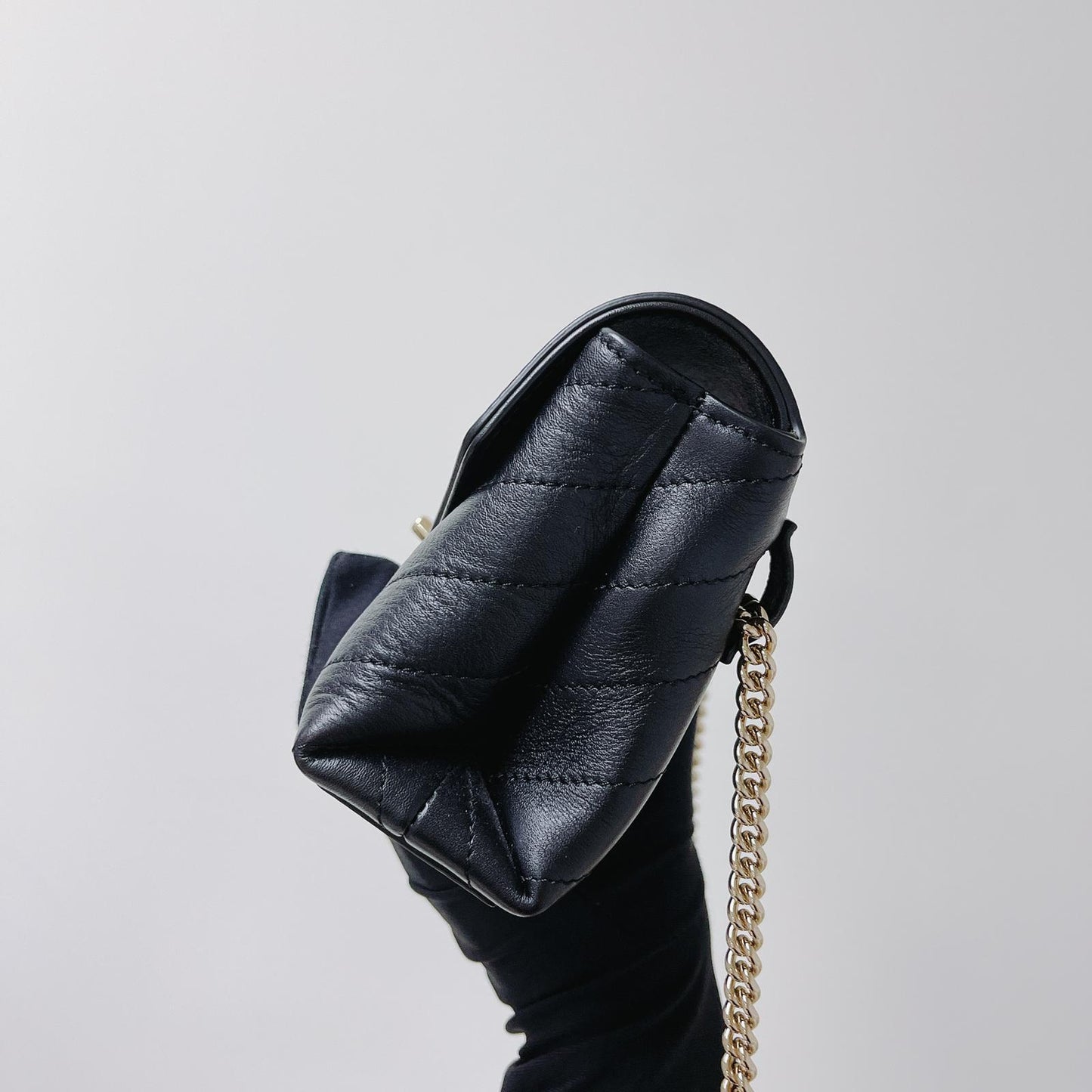 Calfskin Chevron Stitched Coco Belt Bag Black with LGHW
