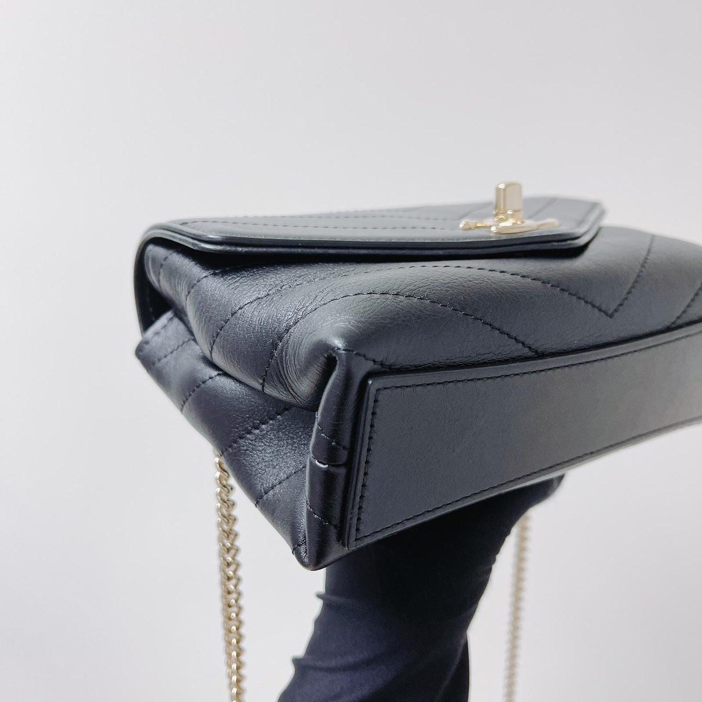 Calfskin Chevron Stitched Coco Belt Bag Black with LGHW