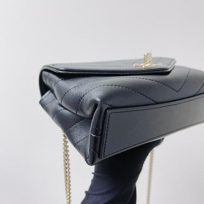 Calfskin Chevron Stitched Coco Belt Bag Black with LGHW