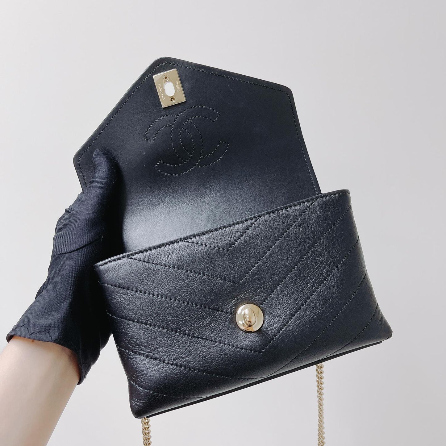 Calfskin Chevron Stitched Coco Belt Bag Black with LGHW