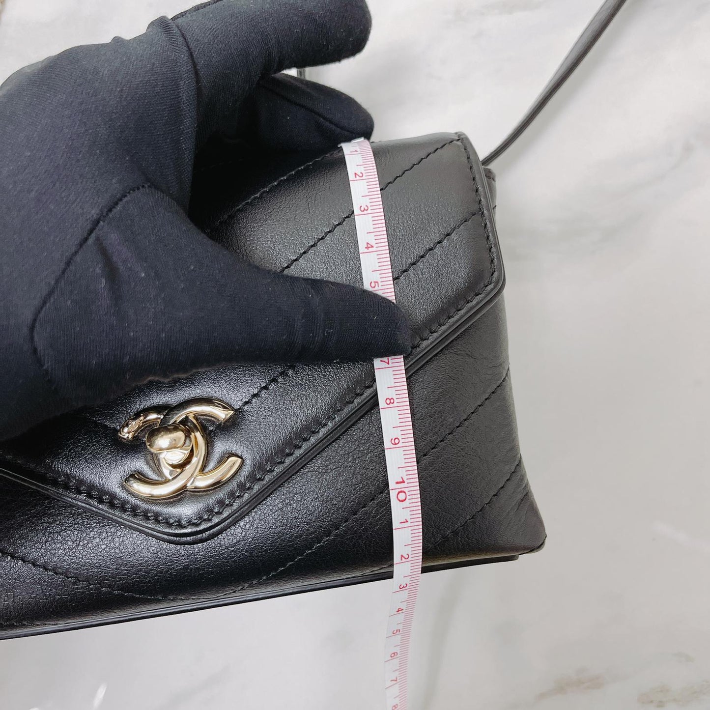 Calfskin Chevron Stitched Coco Belt Bag Black with LGHW
