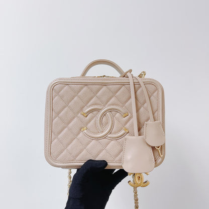 CC Medium Caviar Quilted Vanity Case Beige