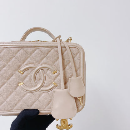 CC Medium Caviar Quilted Vanity Case Beige