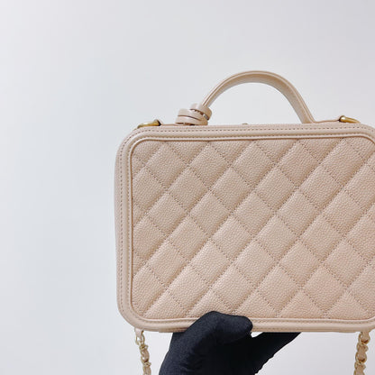 CC Medium Caviar Quilted Vanity Case Beige
