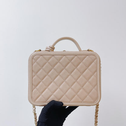 CC Medium Caviar Quilted Vanity Case Beige