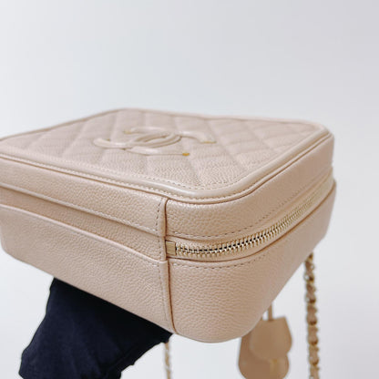 CC Medium Caviar Quilted Vanity Case Beige