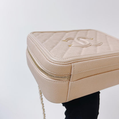 CC Medium Caviar Quilted Vanity Case Beige