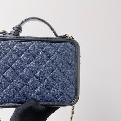 CC Filigree Medium Caviar Quilted Vanity Case Blue/Black