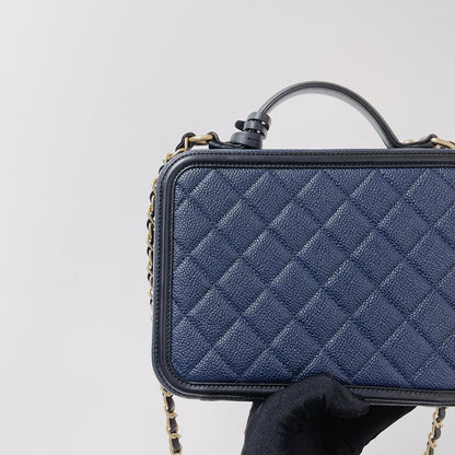 CC Filigree Medium Caviar Quilted Vanity Case Blue/Black