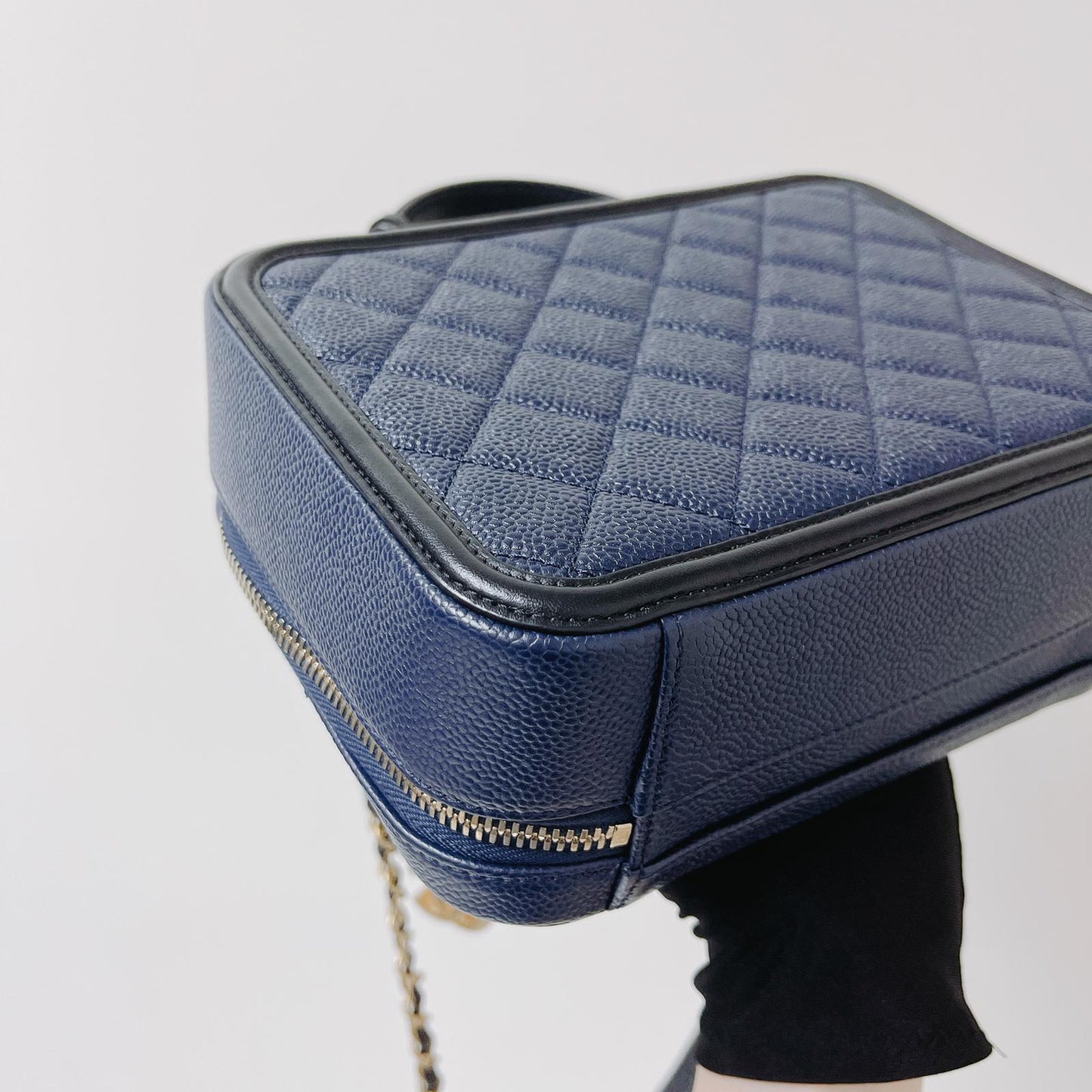 CC Filigree Medium Caviar Quilted Vanity Case Blue/Black