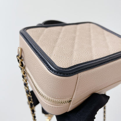 Filigree Vanity Case Caviar Small Beige/Black GHW