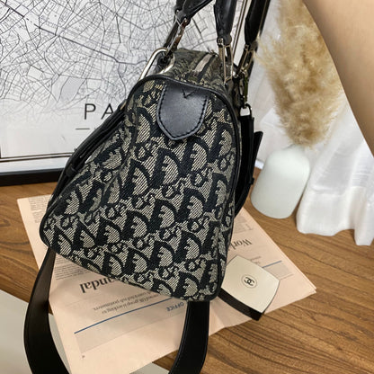 Oblique Canvas Boston Bag Black