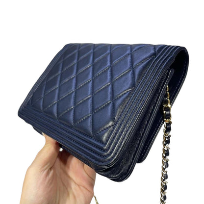 Boy Wallet On Chain Blue Lambskin GHW