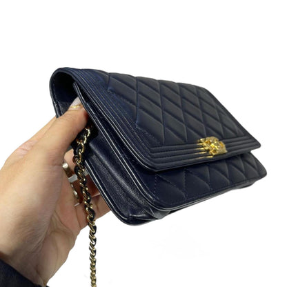 Boy Wallet On Chain Blue Lambskin GHW