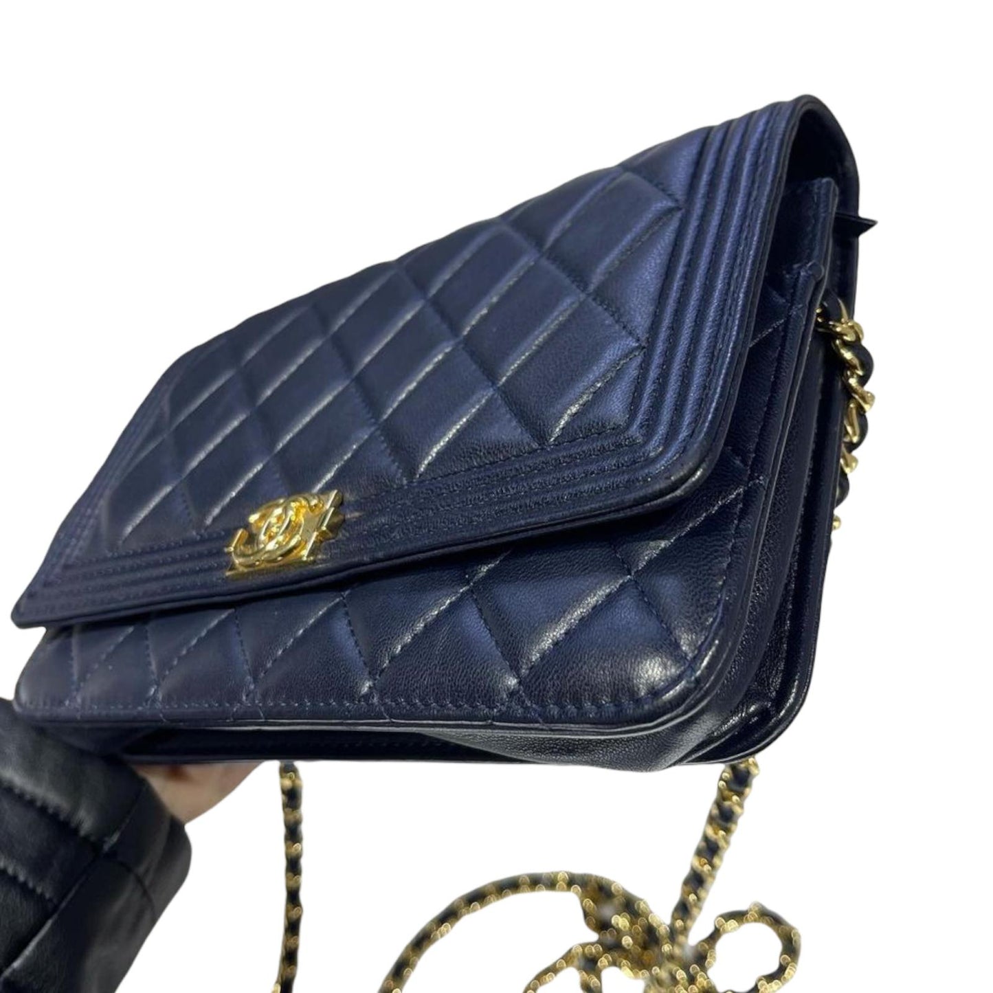 Boy Wallet On Chain Blue Lambskin GHW