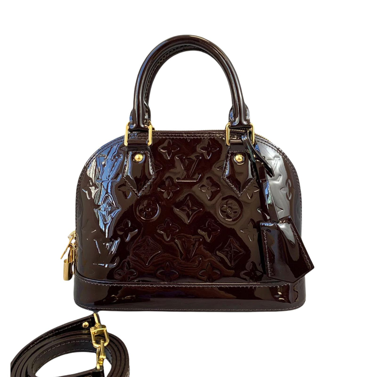 Louis-Vuitton Alma BB Vernis Leather Amarante GHW
