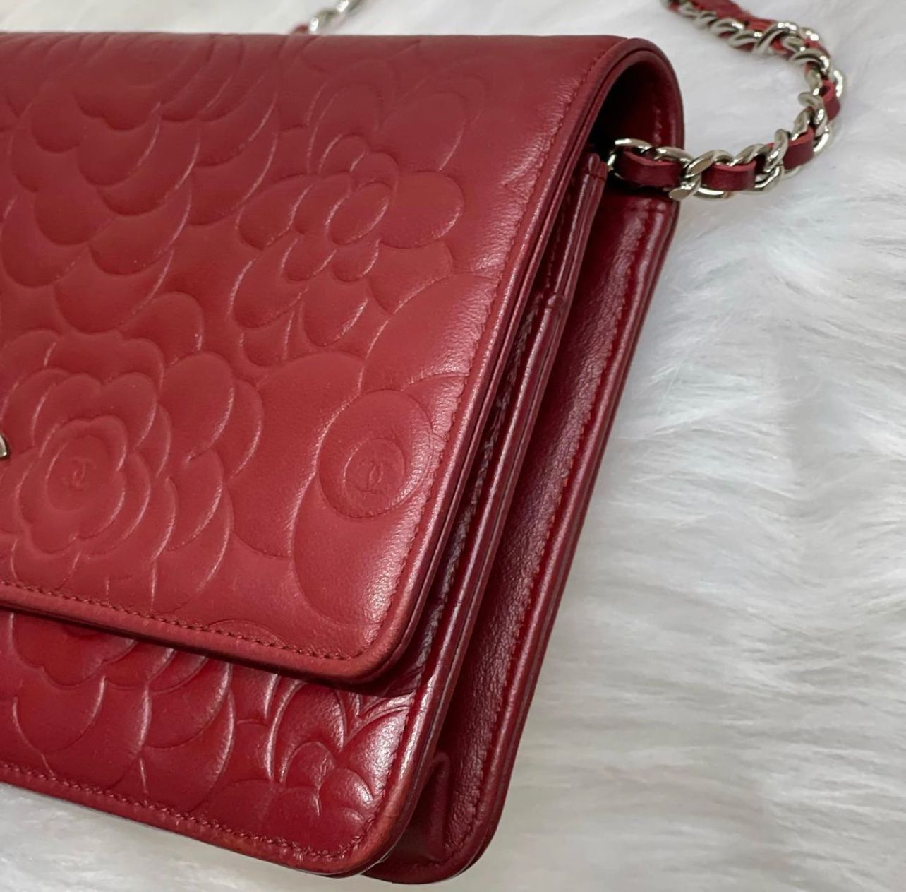 Camellia Wallet on Chain Lambskin Leather Red SHW