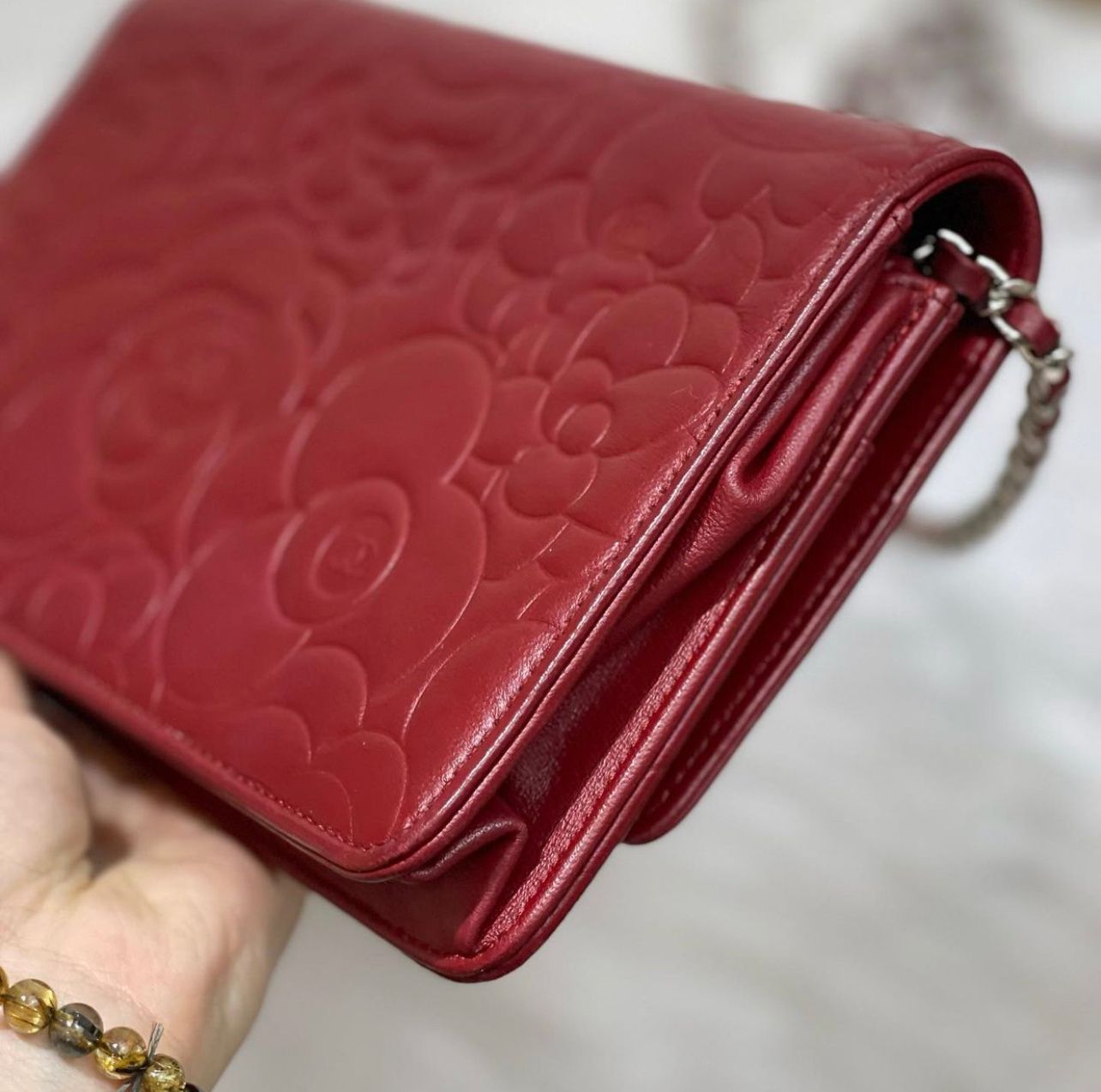 Camellia Wallet on Chain Lambskin Leather Red SHW