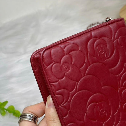 Camellia Wallet on Chain Lambskin Leather Red SHW