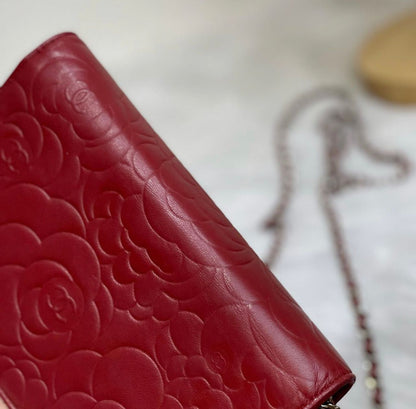 Camellia Wallet on Chain Lambskin Leather Red SHW