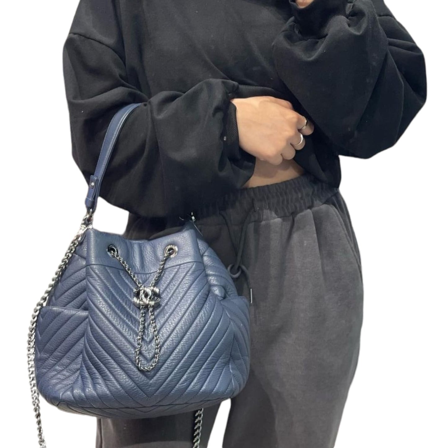 Urban Spirit Bucket Bag Chevron Deerskin Blue RHW