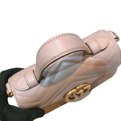 Gucci GG Marmont Top Handle Small Leather Beige GHW