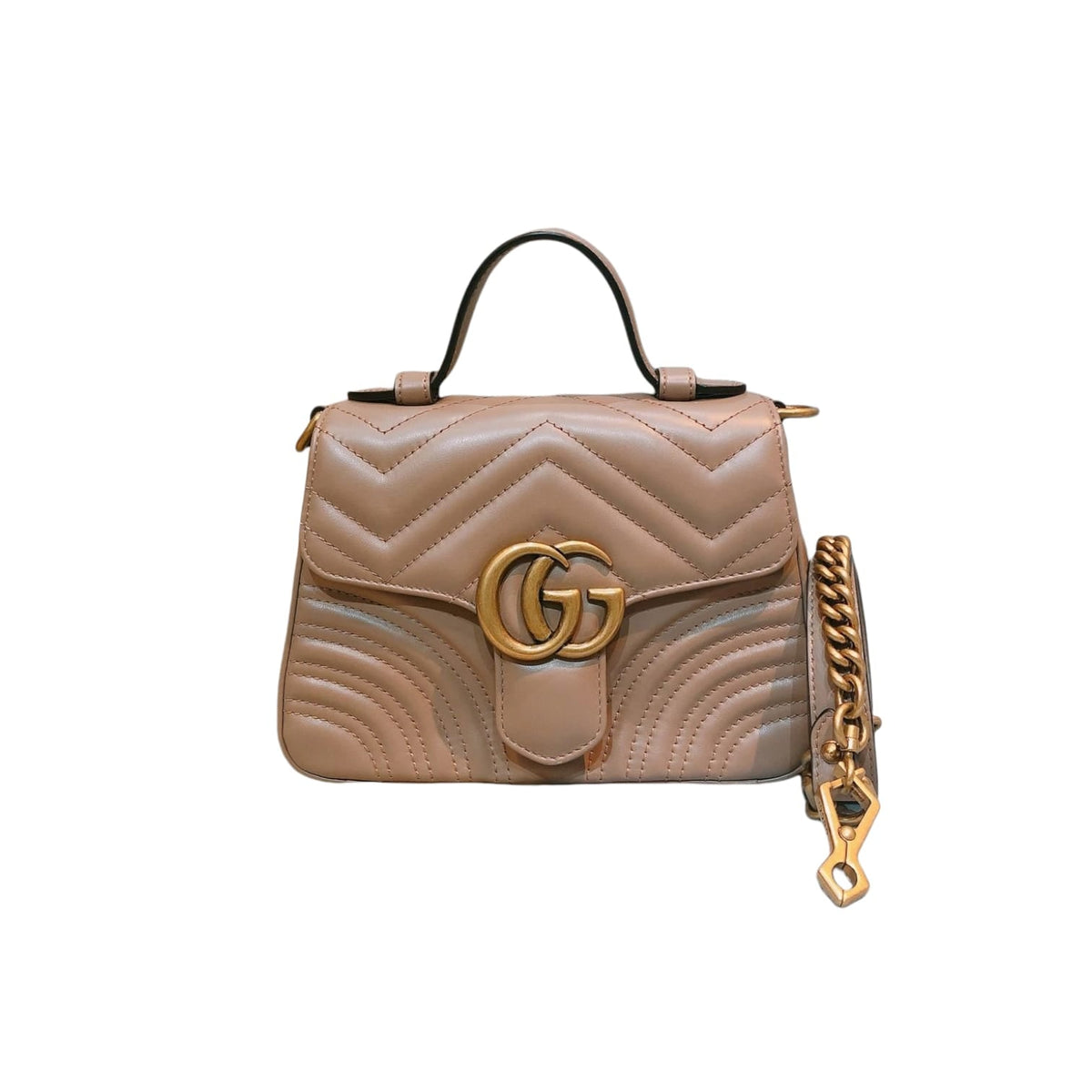 Gucci GG Marmont Top Handle Small Leather Beige GHW