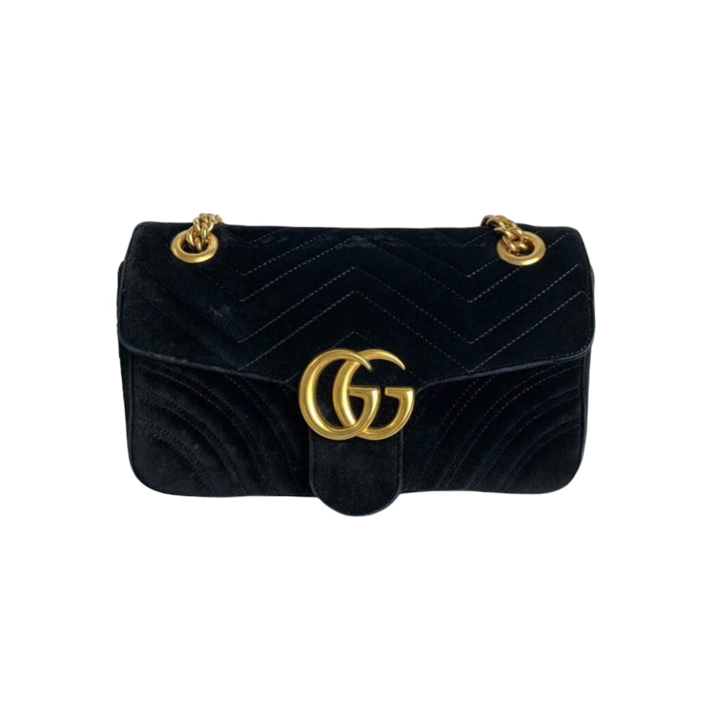 Gucci Small GG Marmont Matelasse Velvet Blue GHW