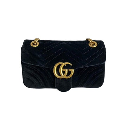 Gucci Small GG Marmont Matelasse Velvet Blue GHW