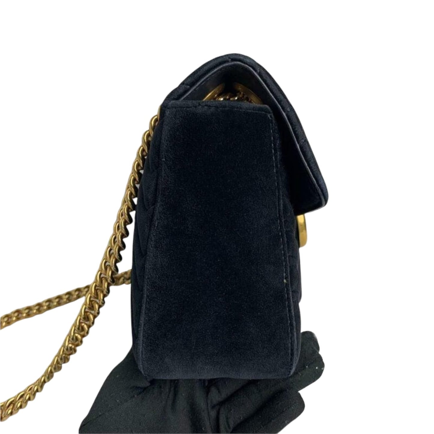 Gucci Small GG Marmont Matelasse Velvet Blue GHW