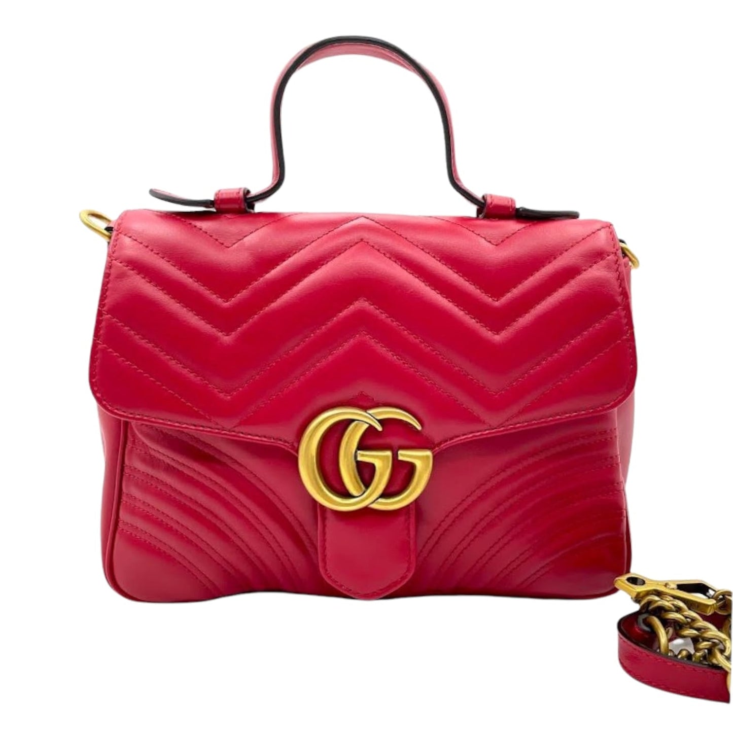 Gucci Medium GG Marmont Matelasse Chevron Top Handle Red GHW