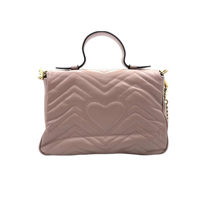 Gucci Medium GG Marmont Matelasse Chevron Top Handle Beige GHW