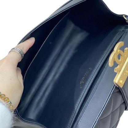 Gold Class CC Top Handle Quilted Calfskin Black GHW