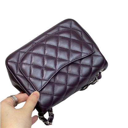 Mini Square Flap Lambskin Quilted Dark Purple SHW