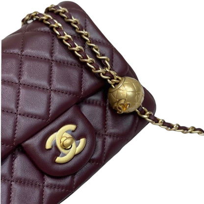 Mini Flap CC Pearl Crush Lambskin Quilted Bordeaux GHW