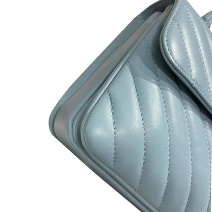 Small Trendy CC Flap Lambskin Chevron Quilted Light Blue SHW