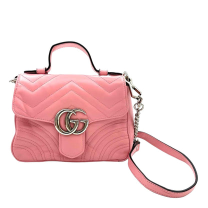 Gucci Mini GG Marmont Matelasse Chevron Top Handle Pink SHW