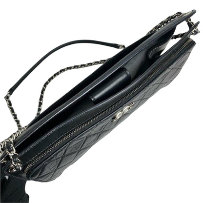 Shoulder Quilted Crinkled Calfskin Black SHW