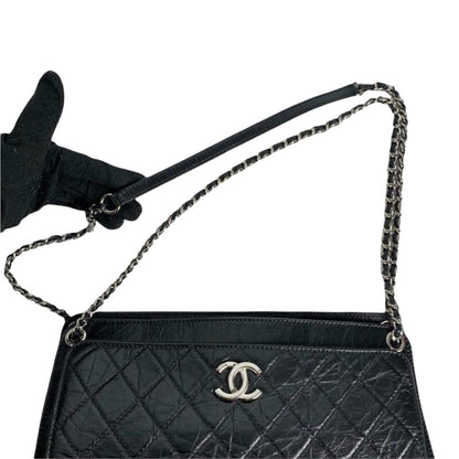 Shoulder Quilted Crinkled Calfskin Black SHW
