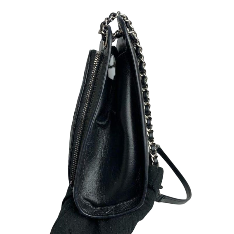 Shoulder Quilted Crinkled Calfskin Black SHW