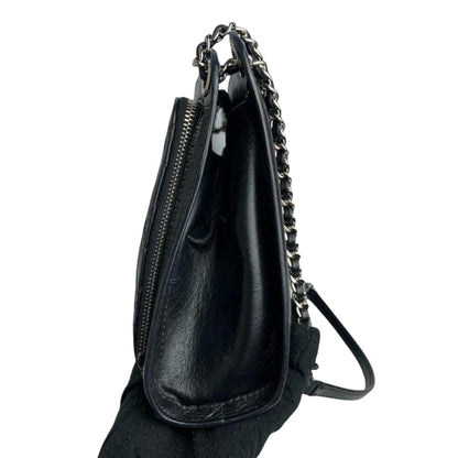 Shoulder Quilted Crinkled Calfskin Black SHW