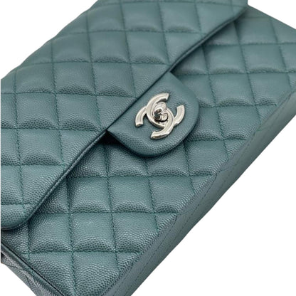 Medium Classic Double  Flap Caviar Green SHW