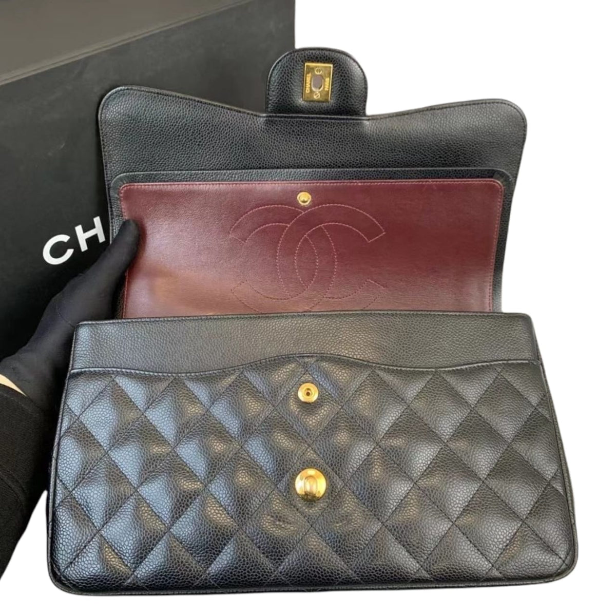 Jumbo Classic Double Flap Caviar Black GHW