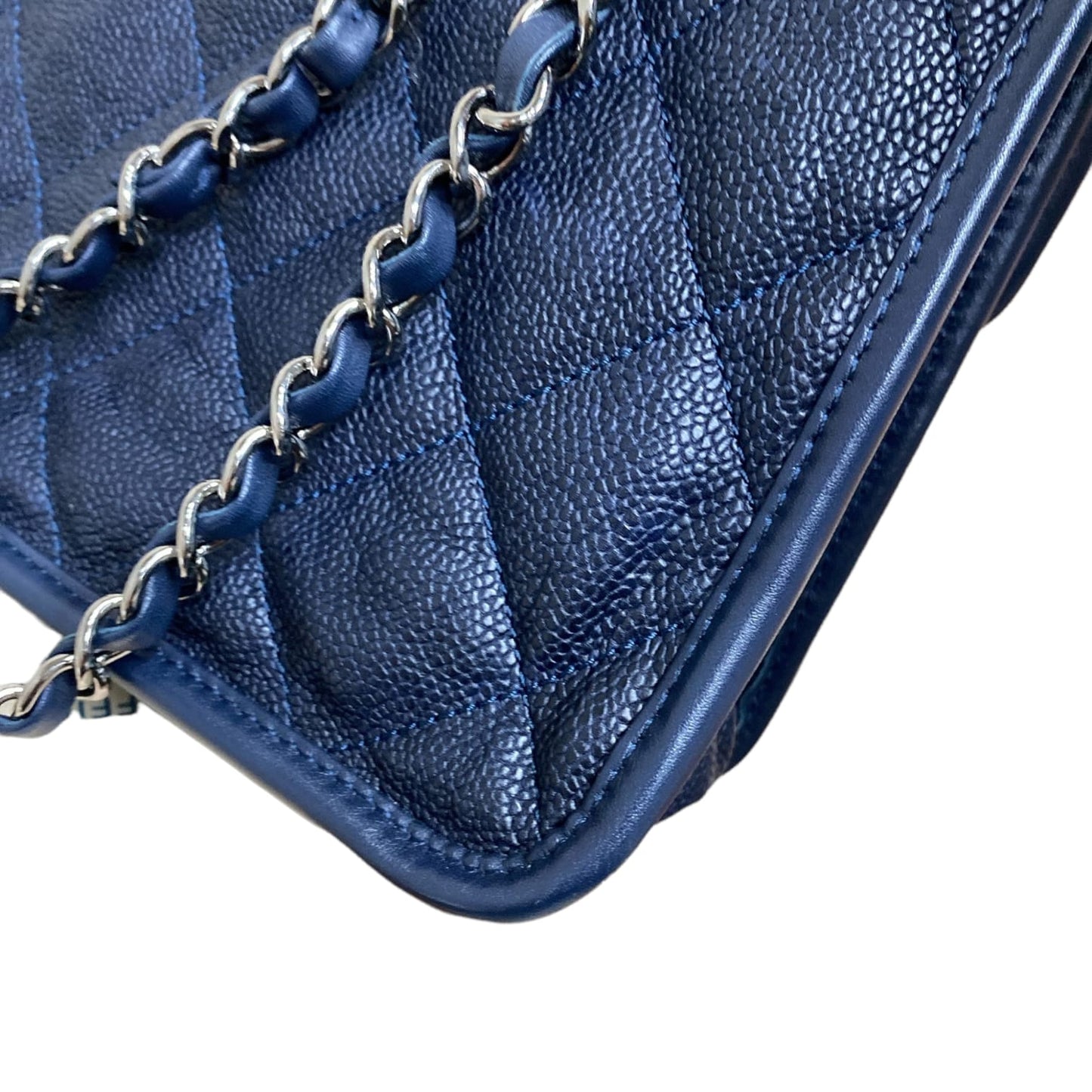 French Riviera Flap Caviar Navy Blue SHW